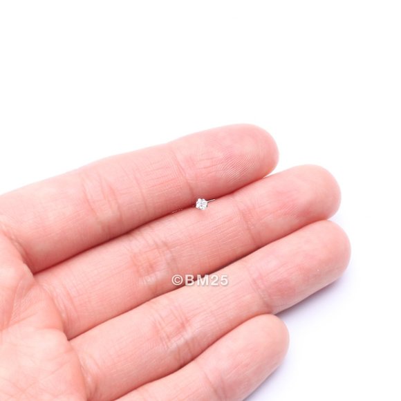 14 Karat White Gold Prong Set Princess Cut Gem Top L-Shaped Nose Ring - Picture 2 of 5